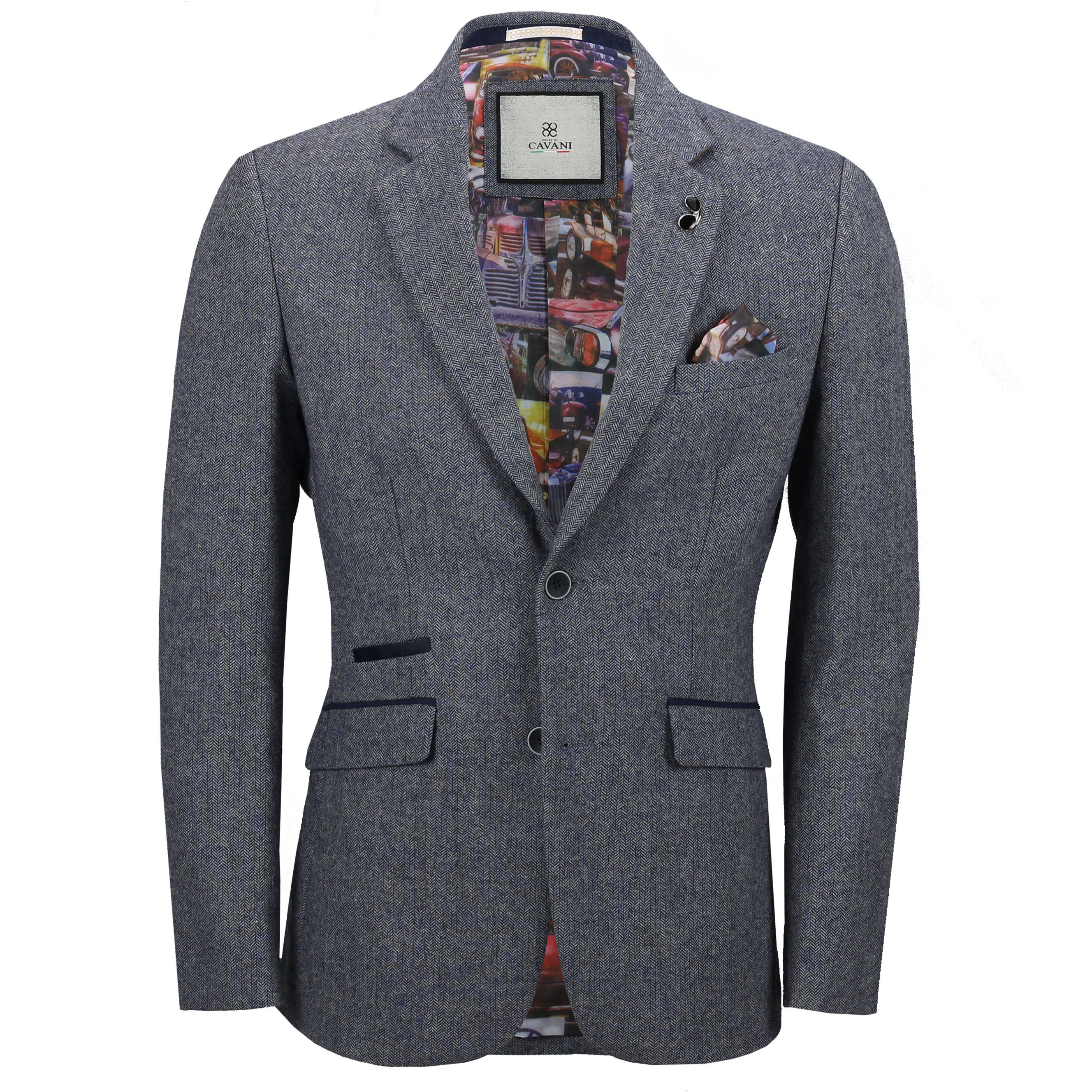 Mens Blue Herringbone Tweed Blazer Smart Casual Tailored Retro Vintage Jacket eBay